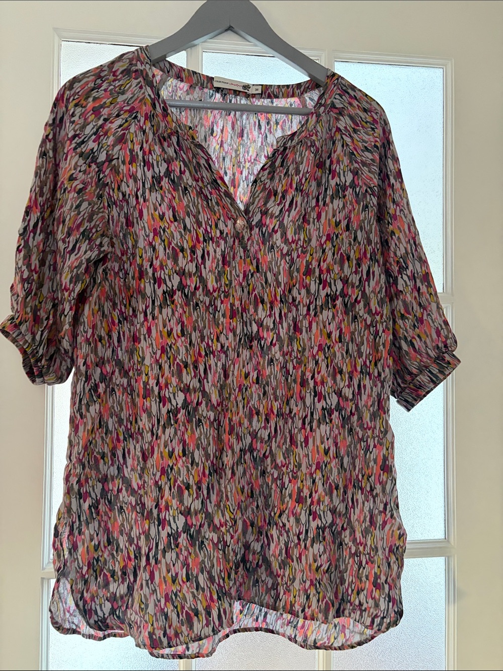 Collection B Multicolor Abstract Print Blouse - Pink, Black, Yellow